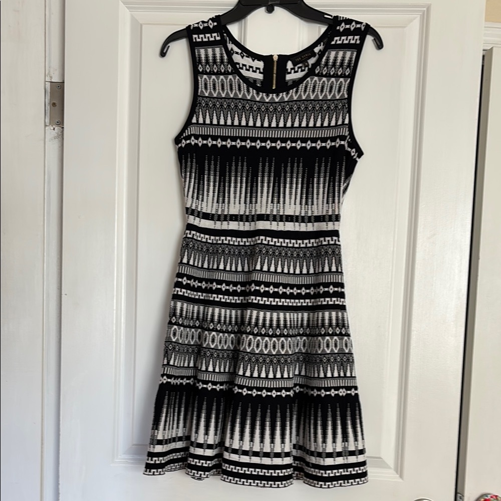 Ted Baker London Black and White Fit and Flare Mini Dress